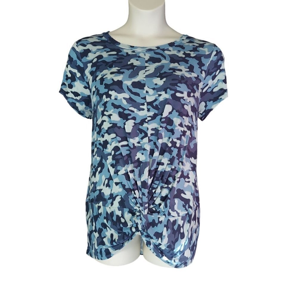 Kori America Women's Blue Camo Knotted Front Tunic Top